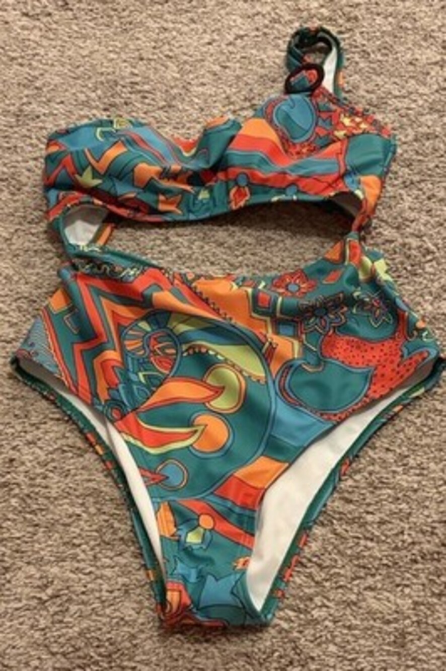 Modcloth Swim Women Sz M Multicolor Print One Piece Swimsuit Swimwear